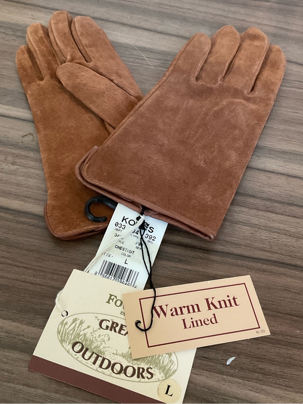 Warm Knit Lined Brown Imported Suede Gloves from Fownes in Size Large. NWT